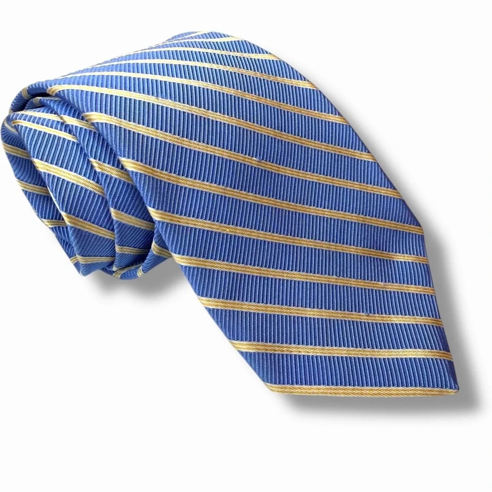 Brooks Brothers Makers Preppy Gold Blue Stripes Vintage USA 58x3.5 Mens NeckTie